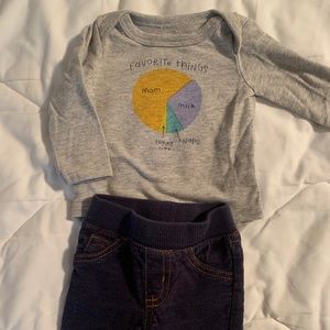 Cat & Jack onesie, Carter’s pants